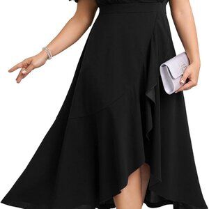 Plus Size Formal Dress Women's Maxi V Neck Ruffle Slit Evening Gown
